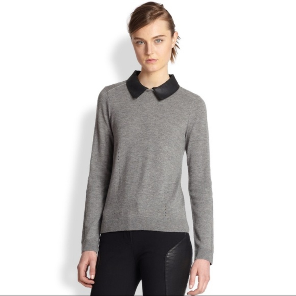 RAG & BONE 100% Wool/Lamb Leather Collar Sweater